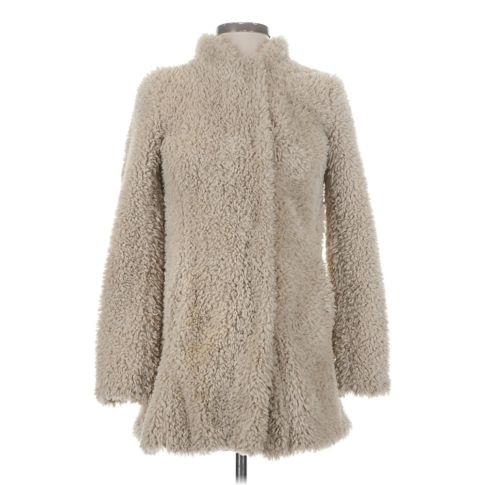 Elevenses Faux Fur Teddy Coat Women Size 2 Beige Funnel Neck Coquette Girl